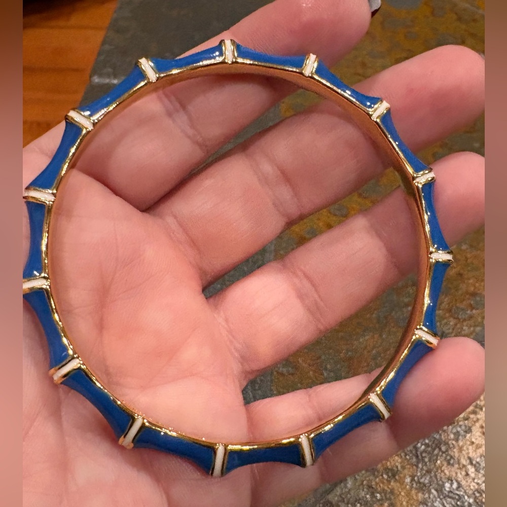 Blue Enamel Bamboo Style Bangle Bracelet Gold Tone NWOT - Picture 4 of 4
